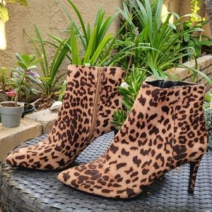 Express Womens Ankle Boots Booties Brown Black Leopard Print Slim Heels Zipper